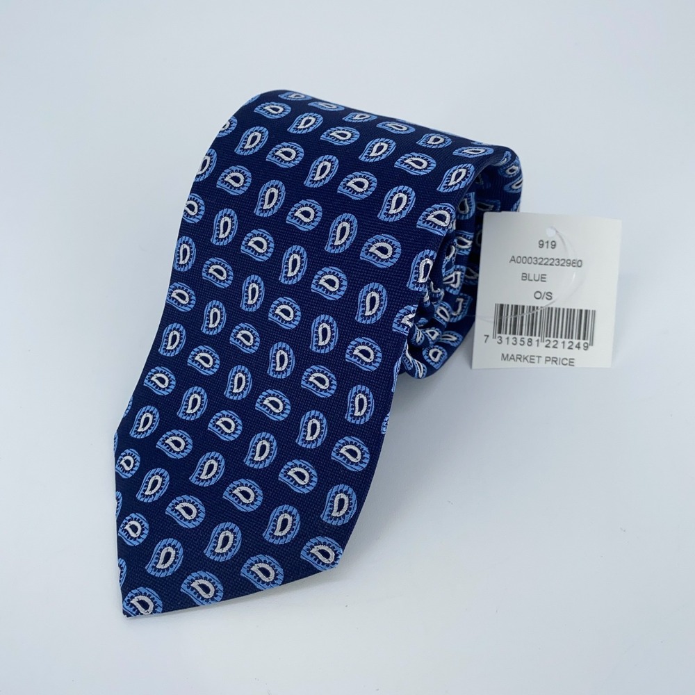 Eton Tie Mens One Size Navy Blue Paisley Silk Classic Necktie England Made NWT